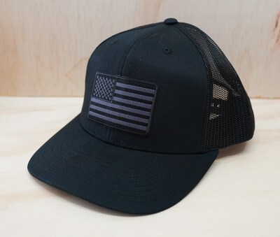 Black White American Flag Trucker Hat - image1